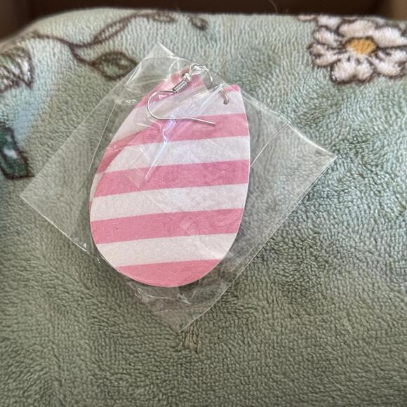 Pink and White Striped Teardrop Earrings - Picture 1 of 1